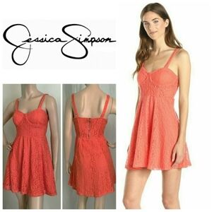 Jessica Simpson Kymball Coral Floral Lace Fit And Flare Bustier Top Dress 3x